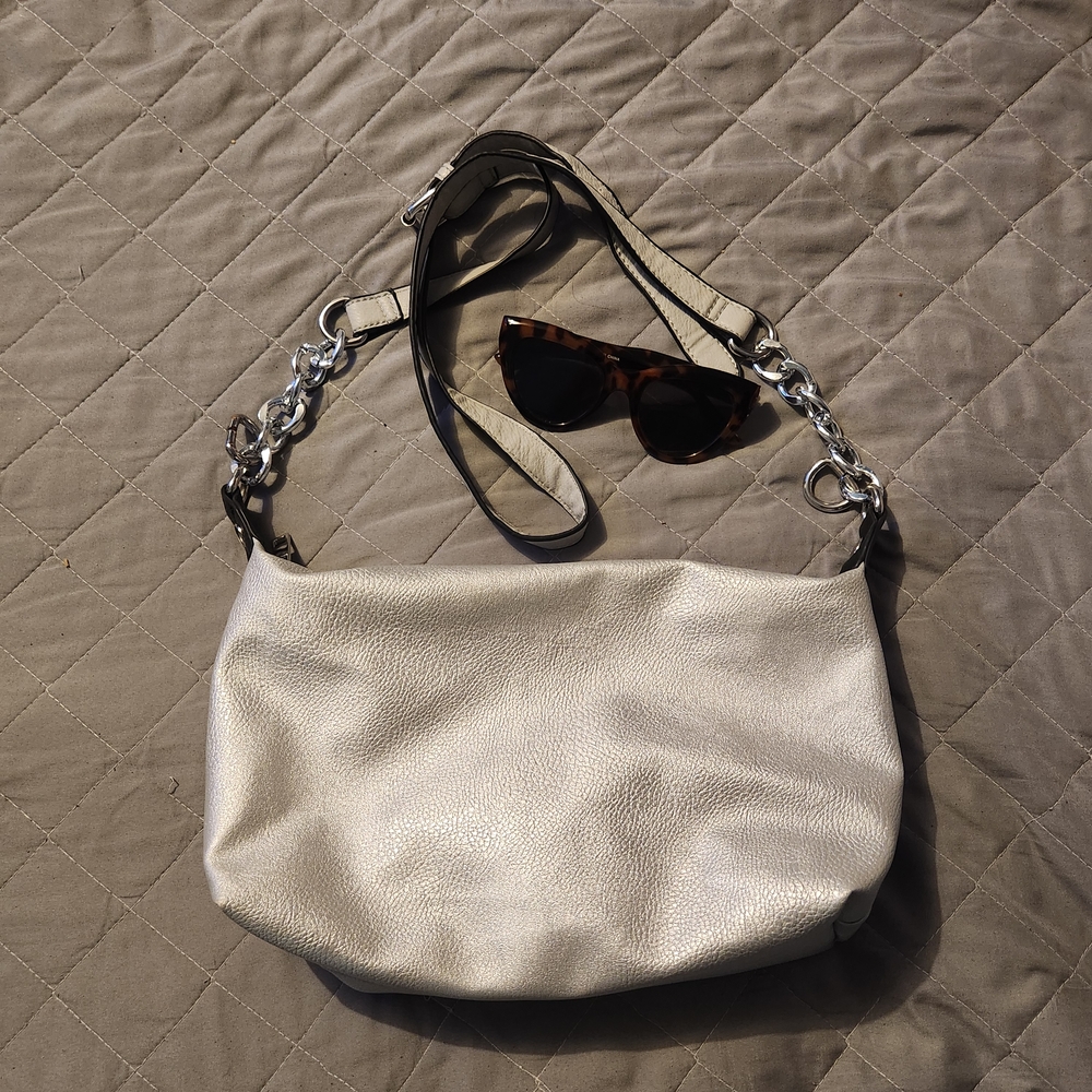 Silver Y2k Inspired Style Metallic Finish Faux leather crossbody bag